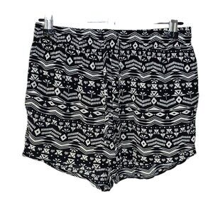 Garage Womens Tie Waist Aztec Short, Black, White, Lightweight, Size XS